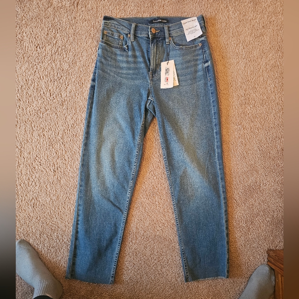 Calvin Klein high rise straight blue jeans